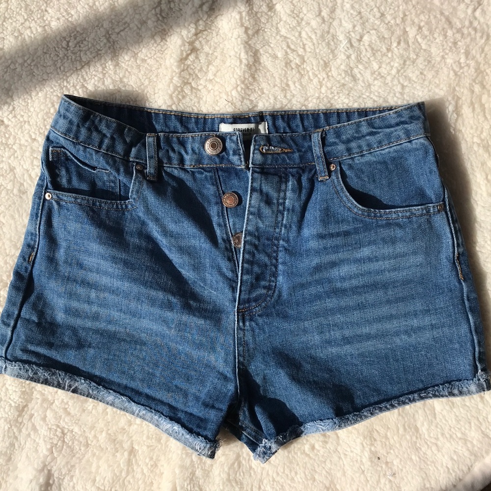 Denim High Waist Button Fly Shorts